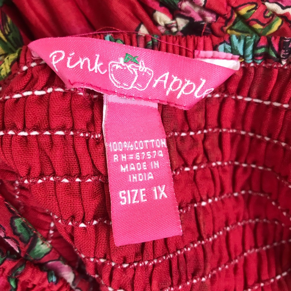 Pink Apple Sundress Size 1X Red Empire Waist - Picture 7 of 8